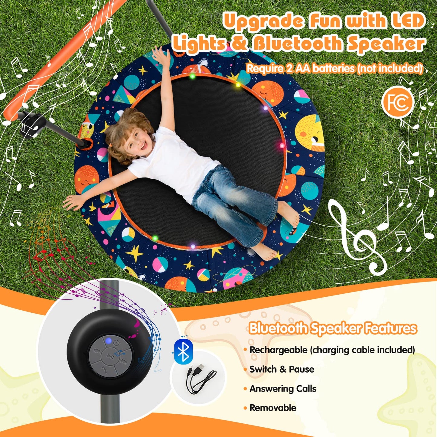 Toddler Music Trampoline with Colorful LED Lights for Kids