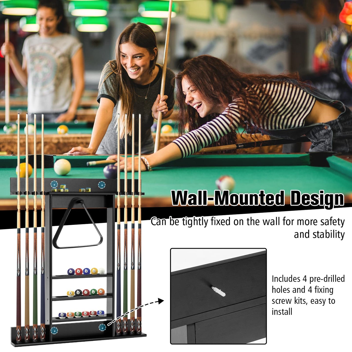 Wall Mounted Billiard Stick Holder Made of Solid Pine Wood
