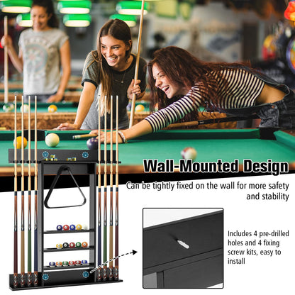 Wall Mounted Billiard Stick Holder Made of Solid Pine Wood