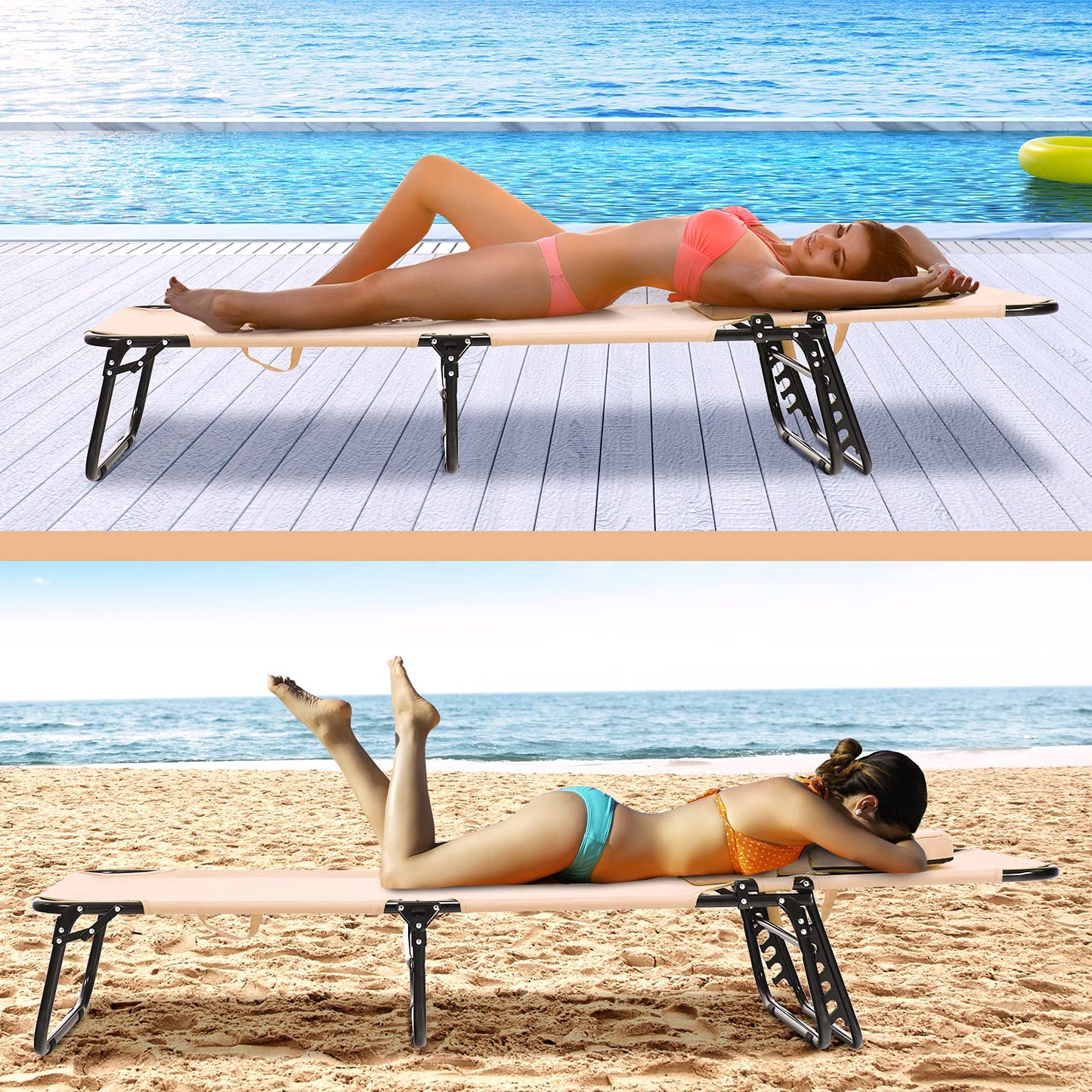 Reclining Beach Chair with Detachable Pillows for Outdoor