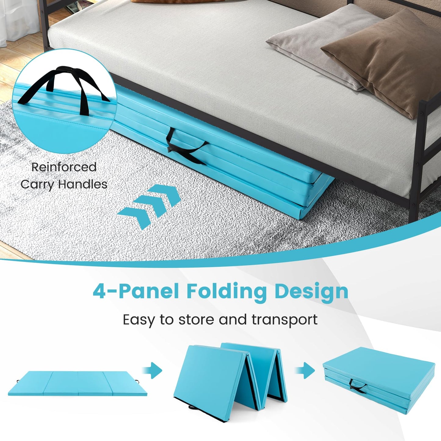 300 cm x 117 cm x 5 cm PU Leather Gym Mat with Hook & Loop Fasteners for Gymnastics