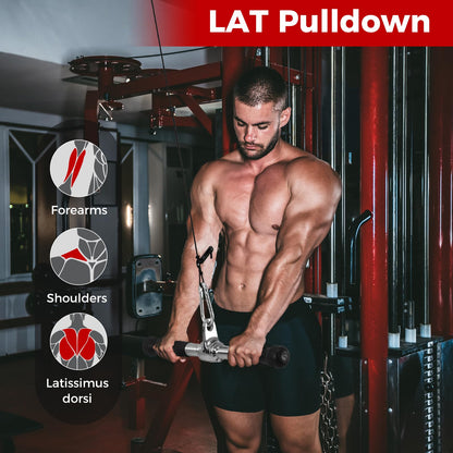 LAT Pulldown Attachments incl. V-Shaped Press Down Handle, Straight Bar, Tricep Rope & Double D Handle