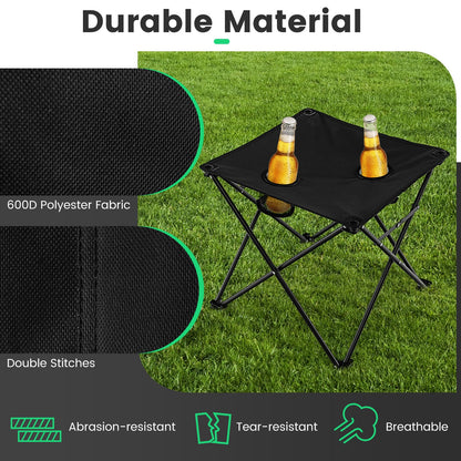 Portable Lawn Chairs & Side Table with 2 Cup Holders Storage Pockets