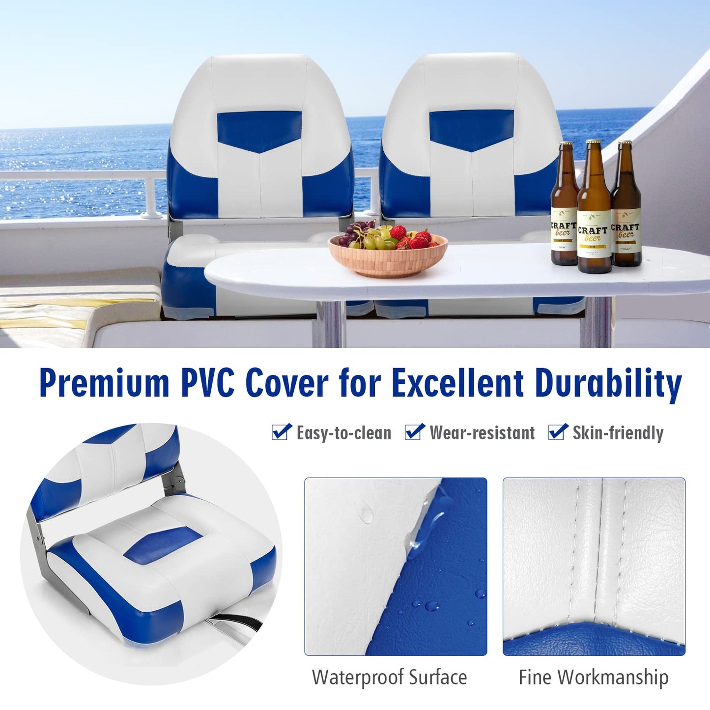 Set of 2 Deluxe Folding Boat Seats Stainless Steel Screws Included
