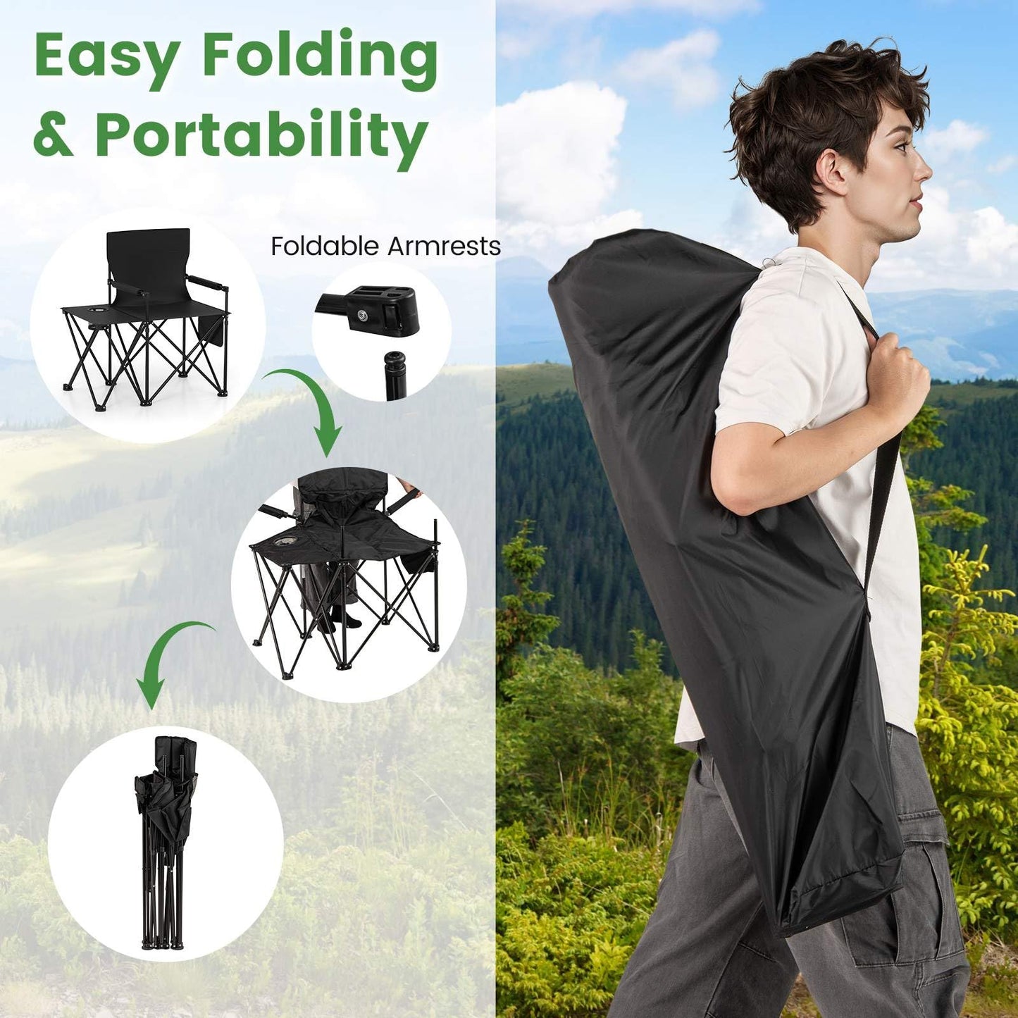 Oversized Camping Chair with Side Table & Carrying Bag for Fishing Lawn