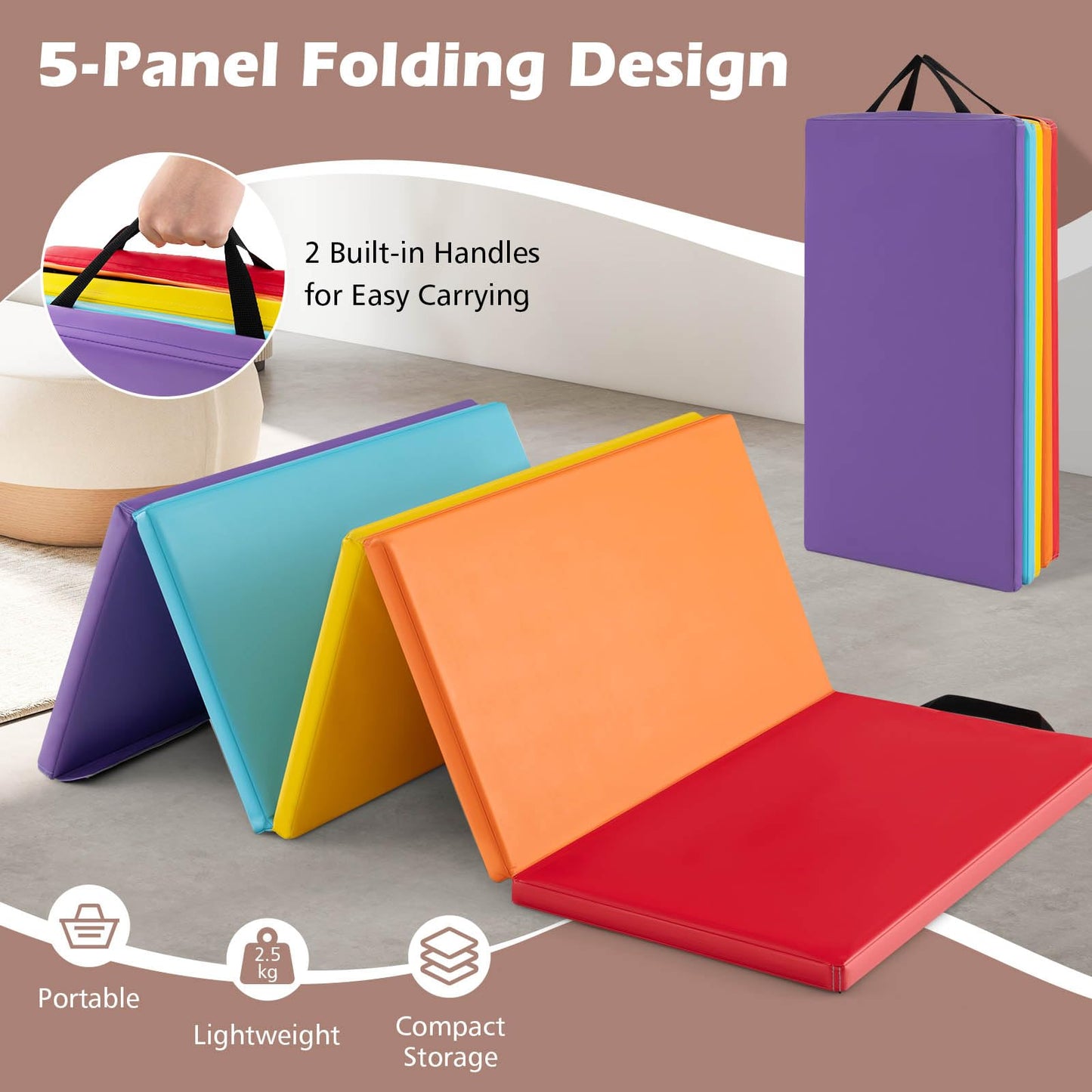 200 cm x 75 cm Tumbling Mat for Kids Portable & Lightweight PU Leather Exercise Mat