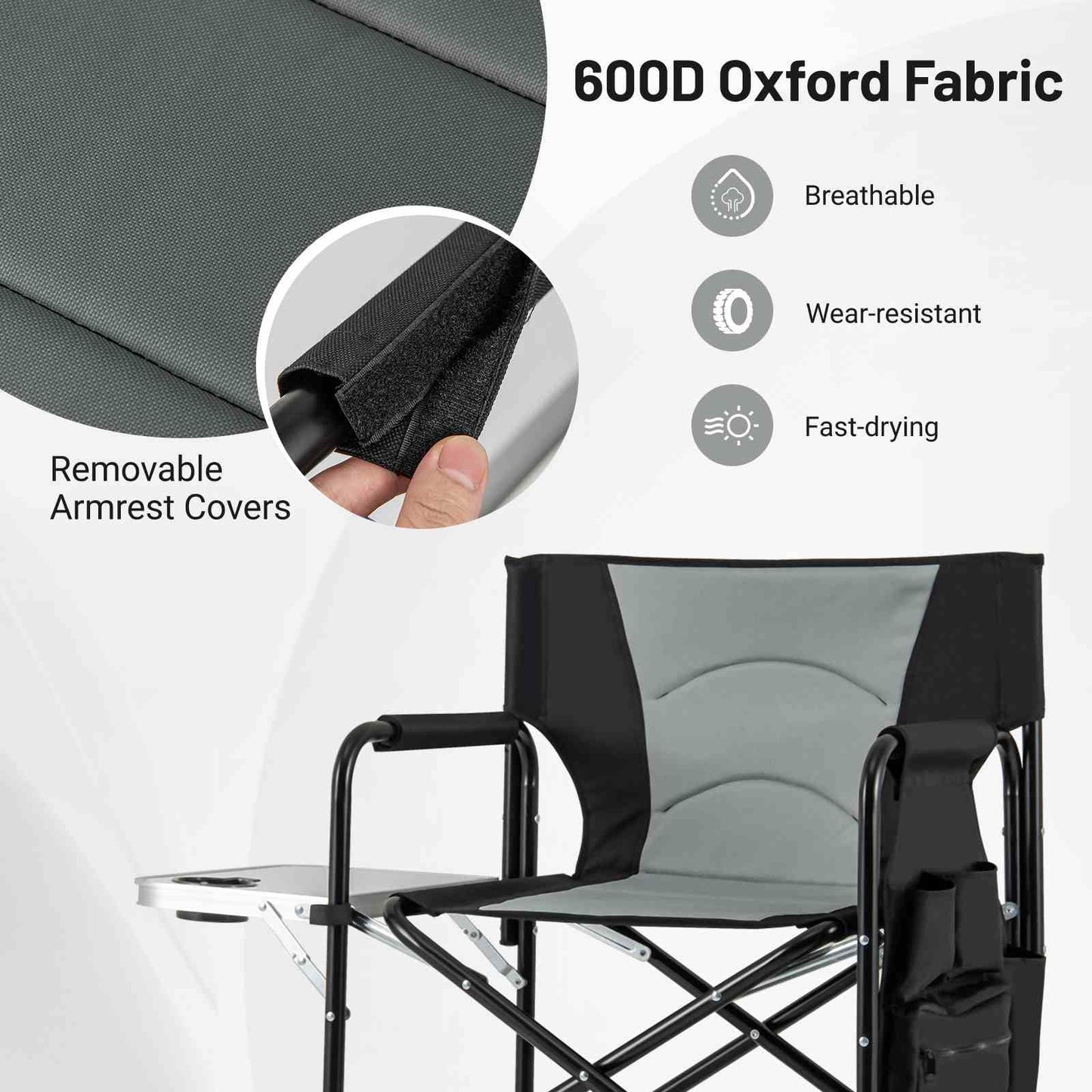 116.5 cm Tall Directors Chair with Foldable Side Table & Footrest
