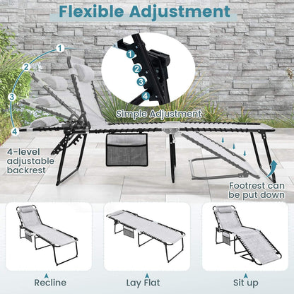 Patio Folding Chaise Lounge Oversized Portable Lay Flat Reclining Chair
