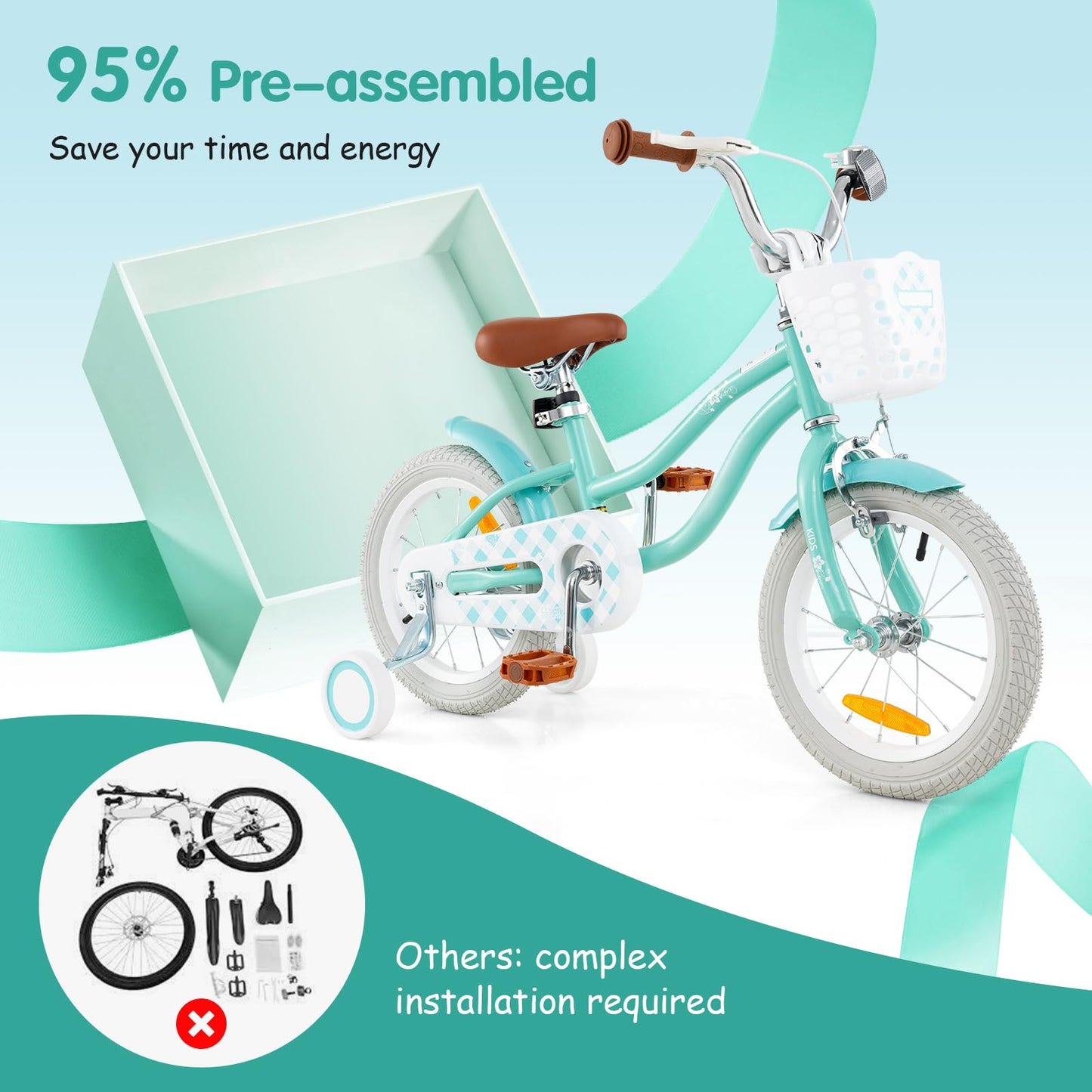 Kids Bike with Front Handbrake and Rear Coaster Brake for 3-4/3-5/4-7/4-8 Years Old