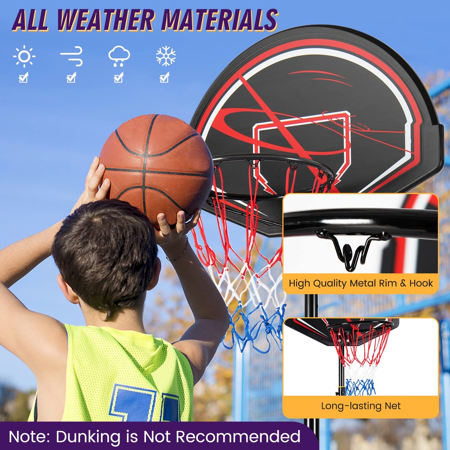 170-230cm Height Adjustable Basketball Stand with 32" Backboard & 16" Rim