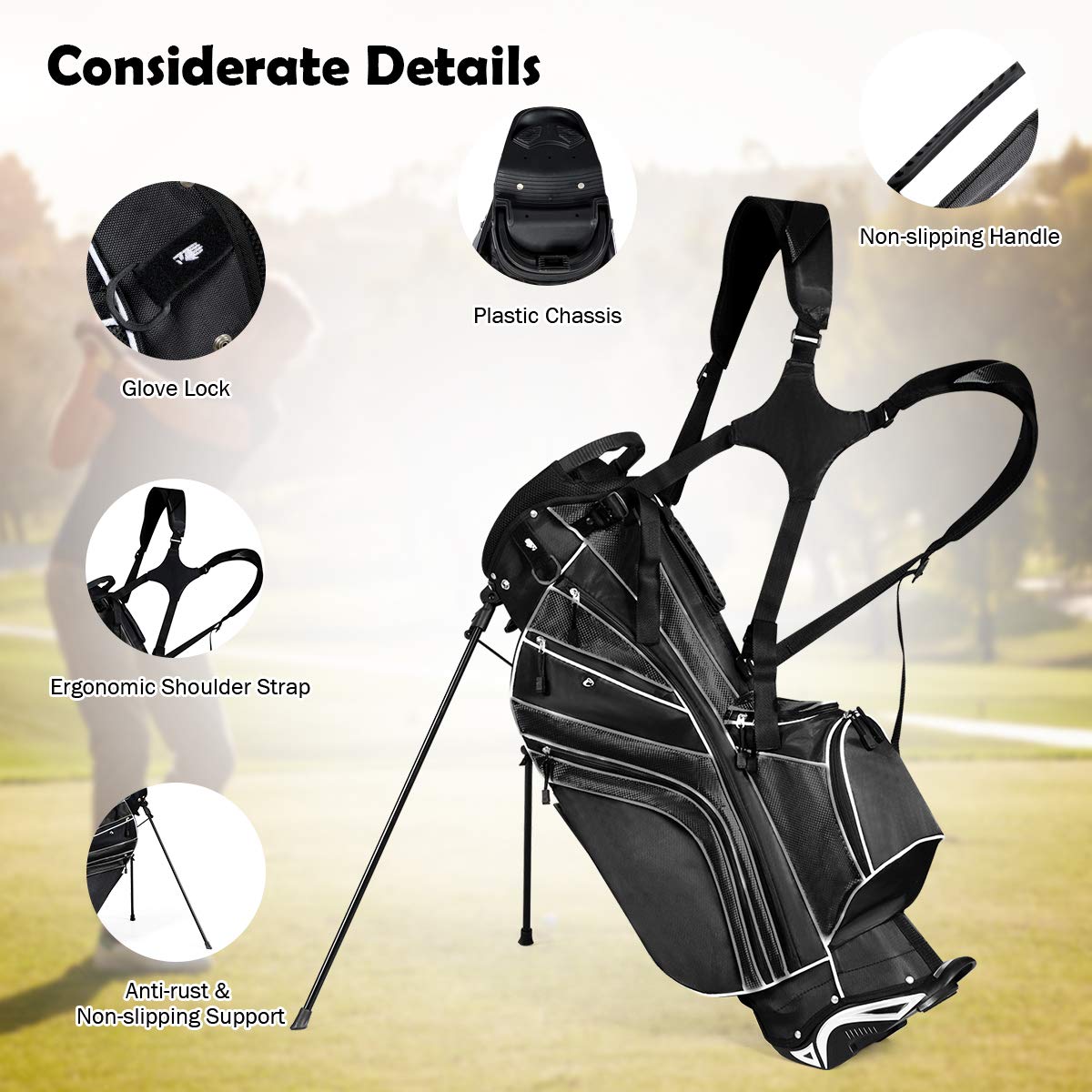 Stand Bag Golf Club Bag with 6 Way Organizer Divider Top