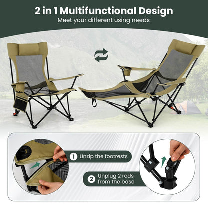 2 in 1 Portable Camping Chair with Detachable Footrest Adjustable Backrest