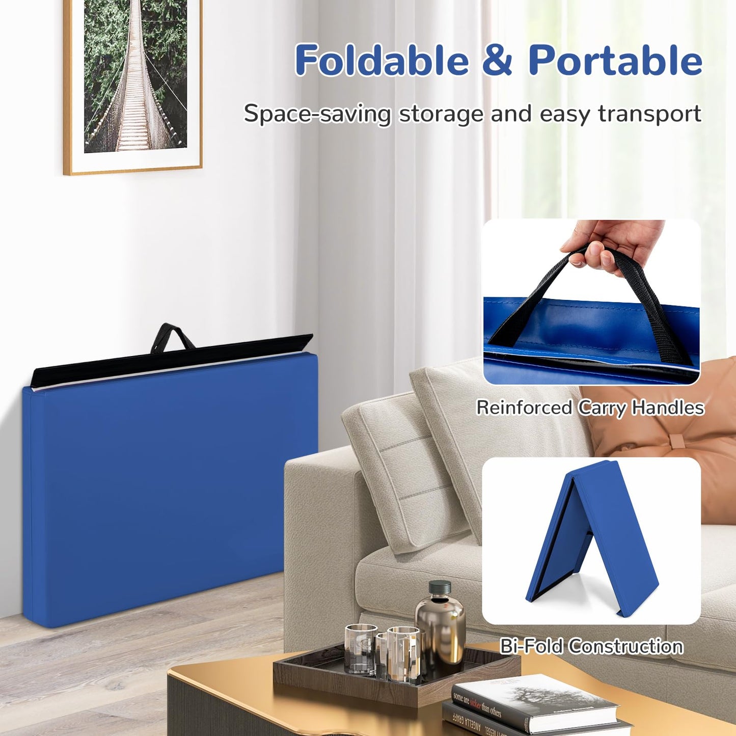 180cm x 60cm Extra Thick Foam Folding Gymnastics Exercise Mat with Carrying Handles
