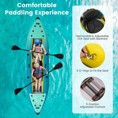 2-Person Kayak with Aluminium Oars EVA Padded Seat