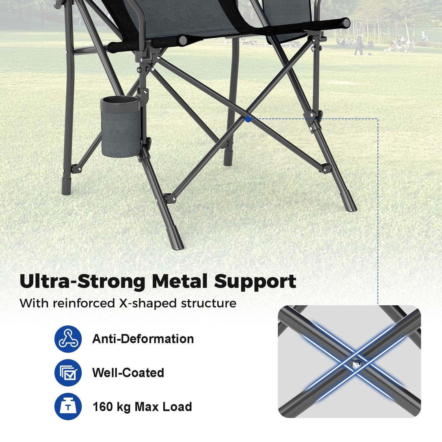 Outdoor Folding Oxford Cloth Chair with Cup Holder 160 kg Max Load