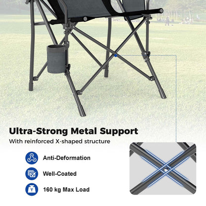 Outdoor Folding Oxford Cloth Chair with Cup Holder 160 kg Max Load