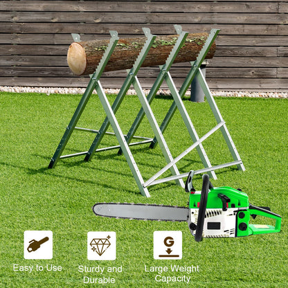 Heavy-Duty Metal Sawhorse Stand with 100 kg Capacity and Notched Saw Teeth for Wood-Cutting
