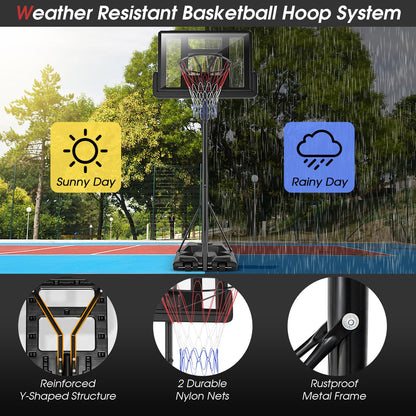 Portable Basketball Hoop System 180-305cm Adjustable Basketball Goal System w/ 2 Wheels