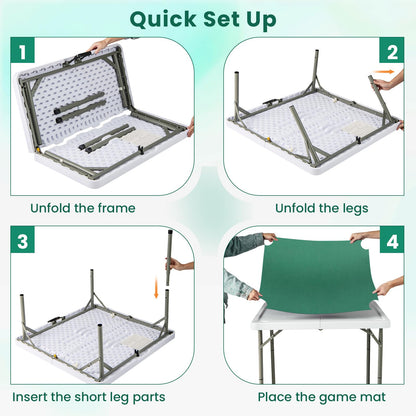90cm Folding Mahjong Table Portable with Felt Mat and Cup Holders