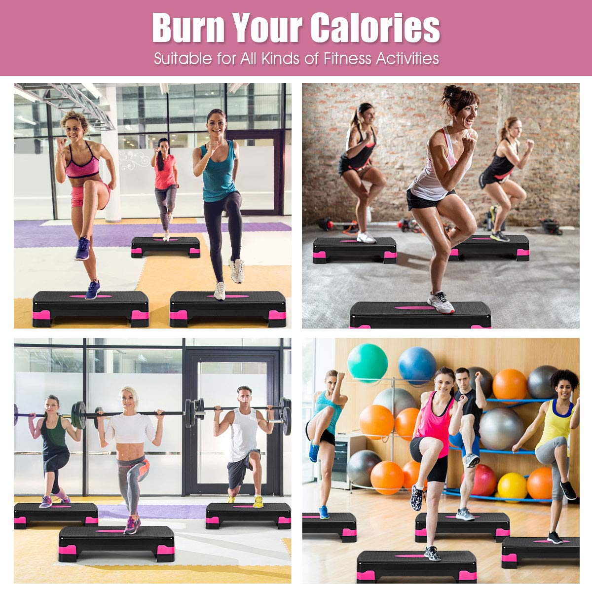 Adjustable Workout Aerobic Stepper Aerobic Exercise Step Platform with 4 Risers
