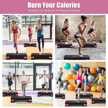 Adjustable Workout Aerobic Stepper Aerobic Exercise Step Platform with 4 Risers