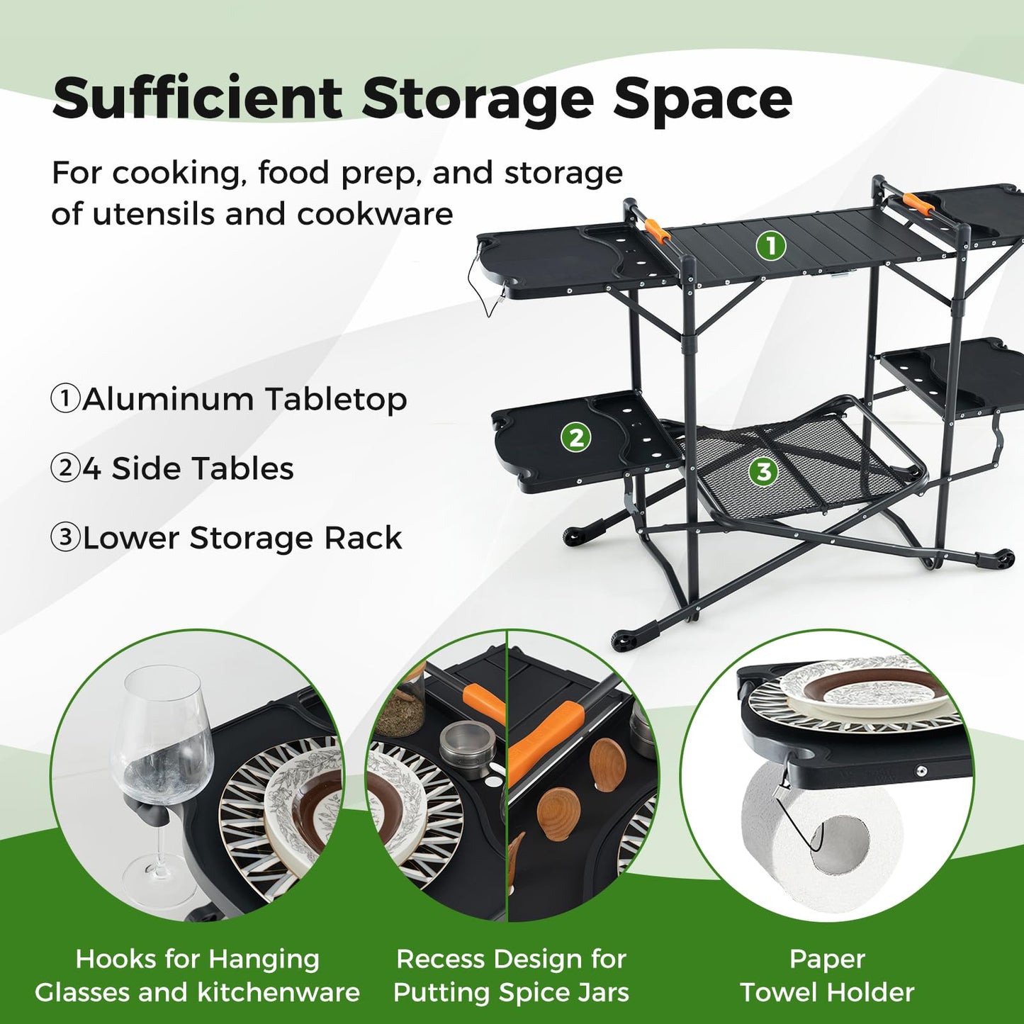 Folding Portable Camping Kitchen Table w/Heat-Resistant Aluminum Tabletop