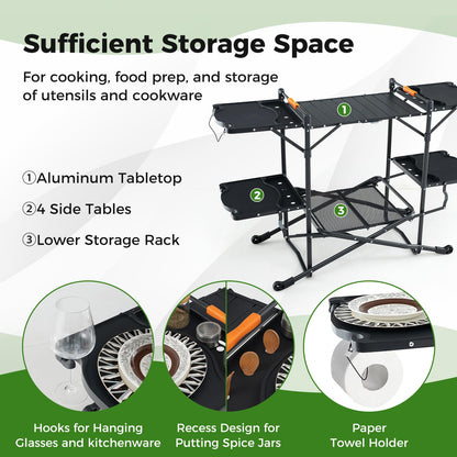 Folding Portable Camping Kitchen Table w/Heat-Resistant Aluminum Tabletop