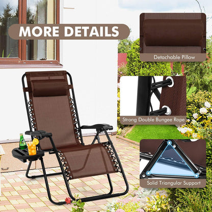 Patio Zero Gravity Lounge Chair with Cup Holder & Removable Pillow