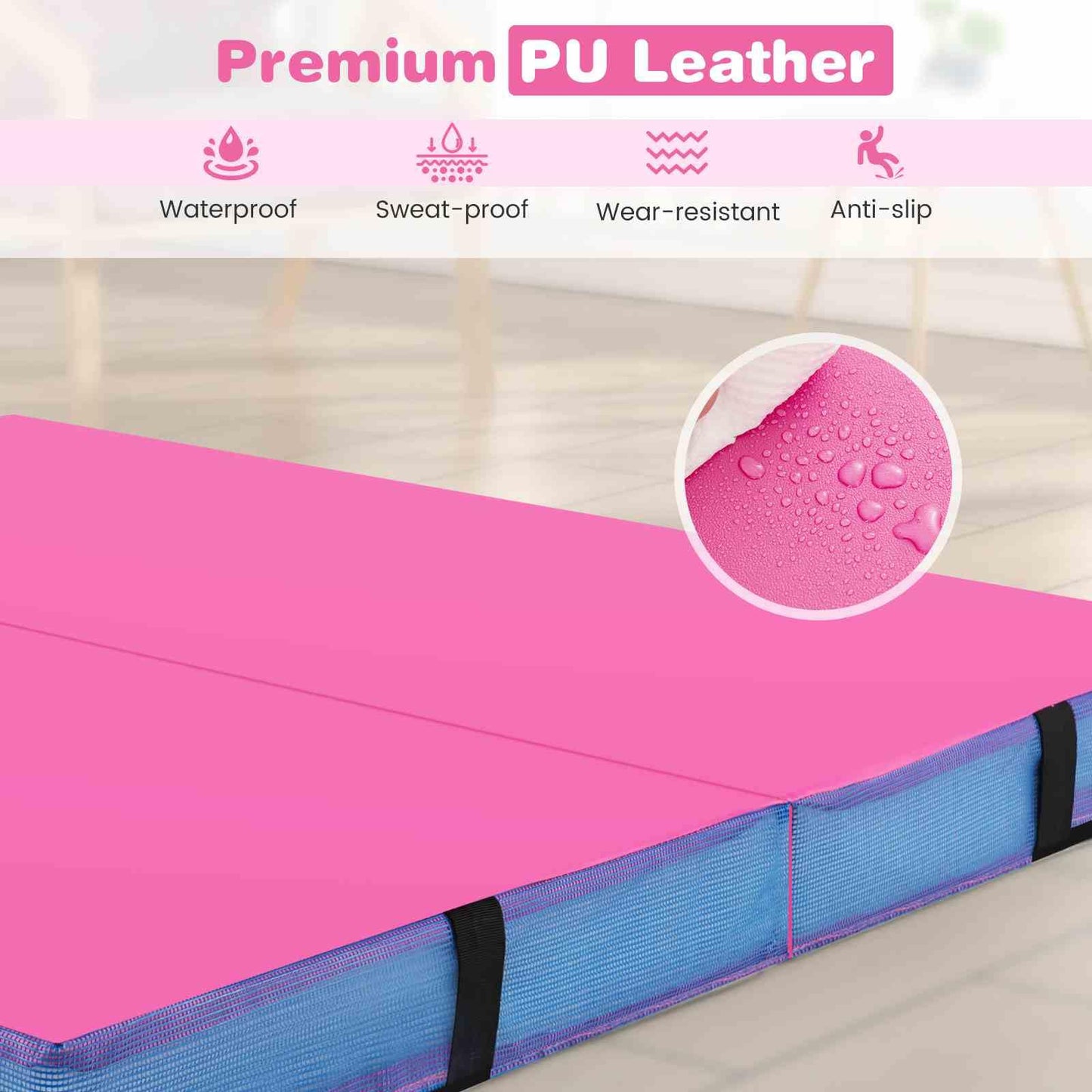 1.2m x 1.2m x 10cm Thick Bi-folding Gymnastics Tumbling Mat with PU Leather Cover