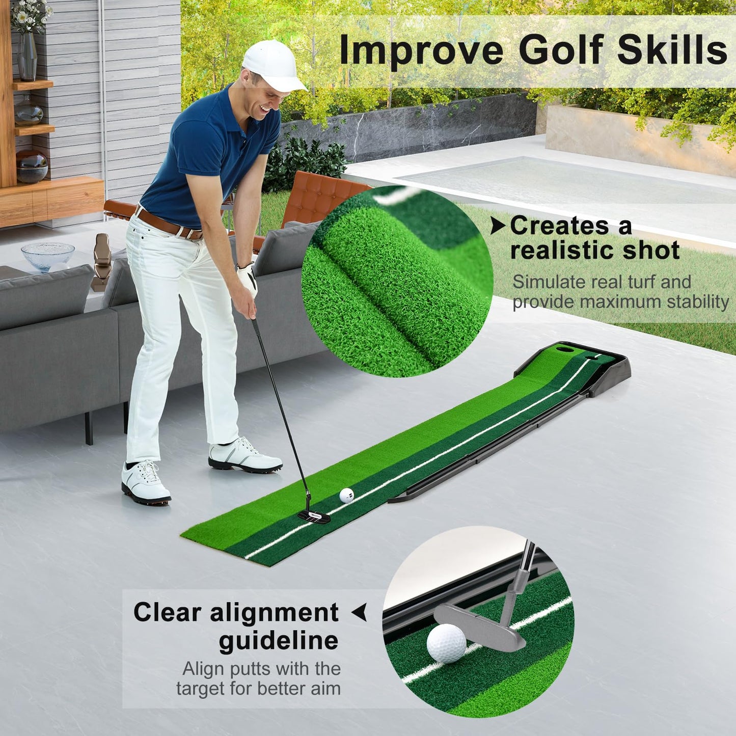 250 CM Putting Green Premium Golf Practice Turf with Simulate Grass Turf