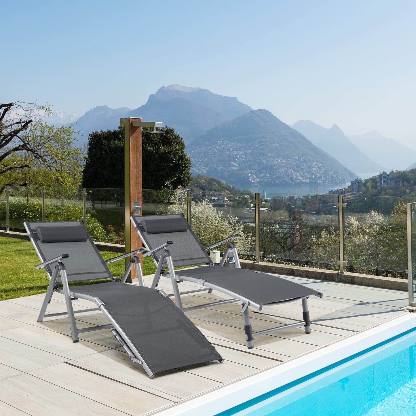 Outdoor Aluminum Chaise Lounge Chair with 8 Back and 2 Leg Adjustable Positions