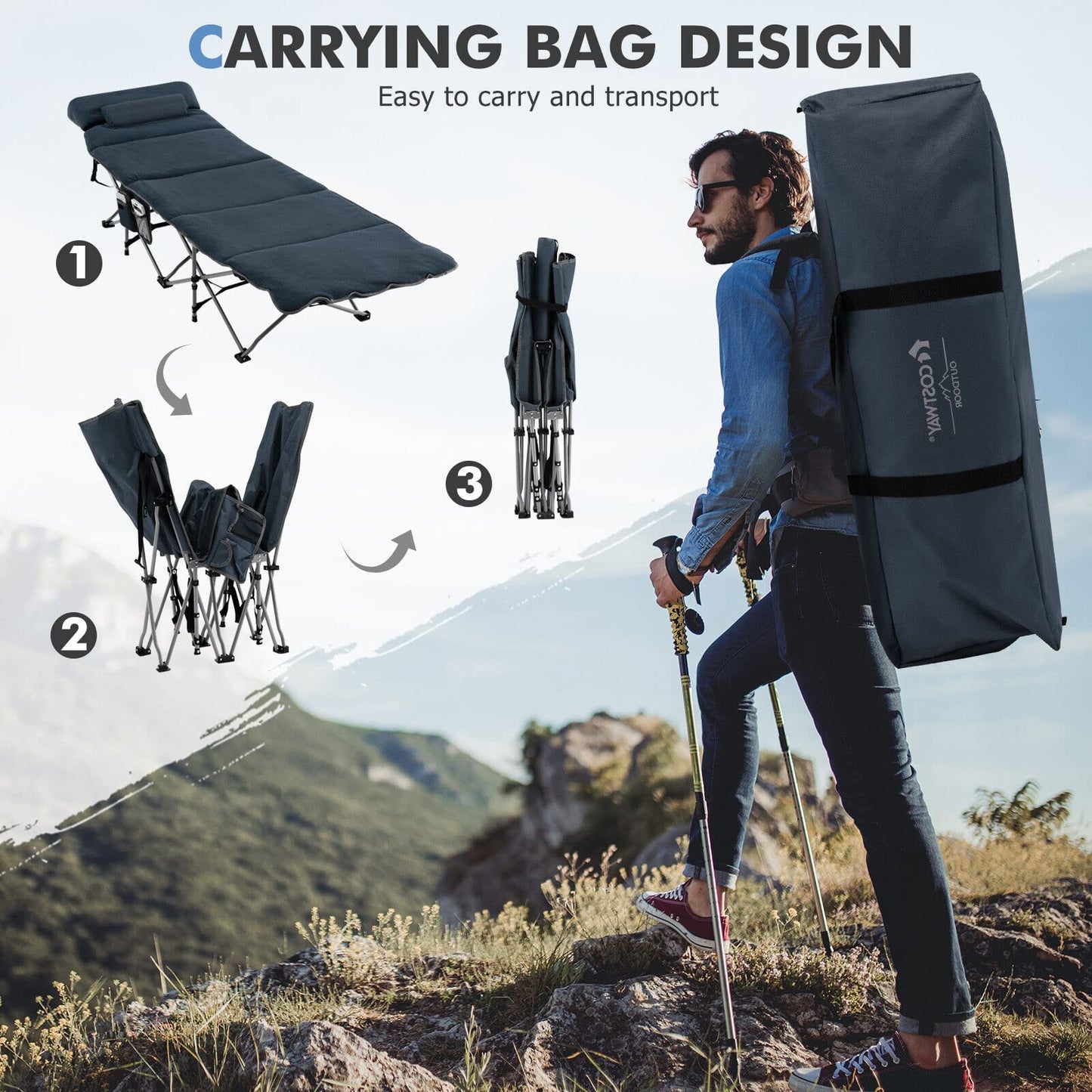 Folding Travel Camping Cot Retractable Military Sleeping Cot