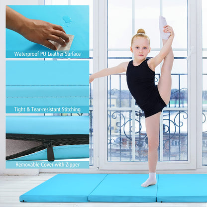 Folding Gymnastics Mat 240 cm x 116 cm x 5 cm Exercise Tumbling Mat w/ Carrying Handles for Home Gym Fitness