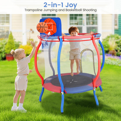 48" Trampoline for Kids with Basketball Hoop