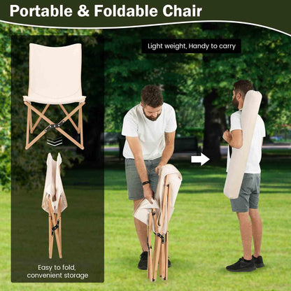 Butterfly Folding Chair Set of 2 Bamboo Dorm Chair with Storage Pocket