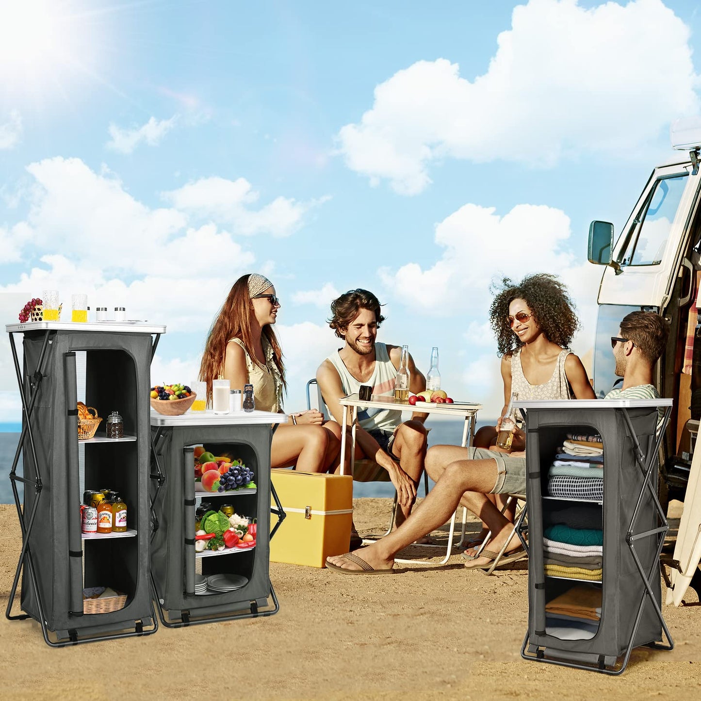 2 Size Folding Pop-Up Cupboard Compact & Portable Camping Storage Cabinet