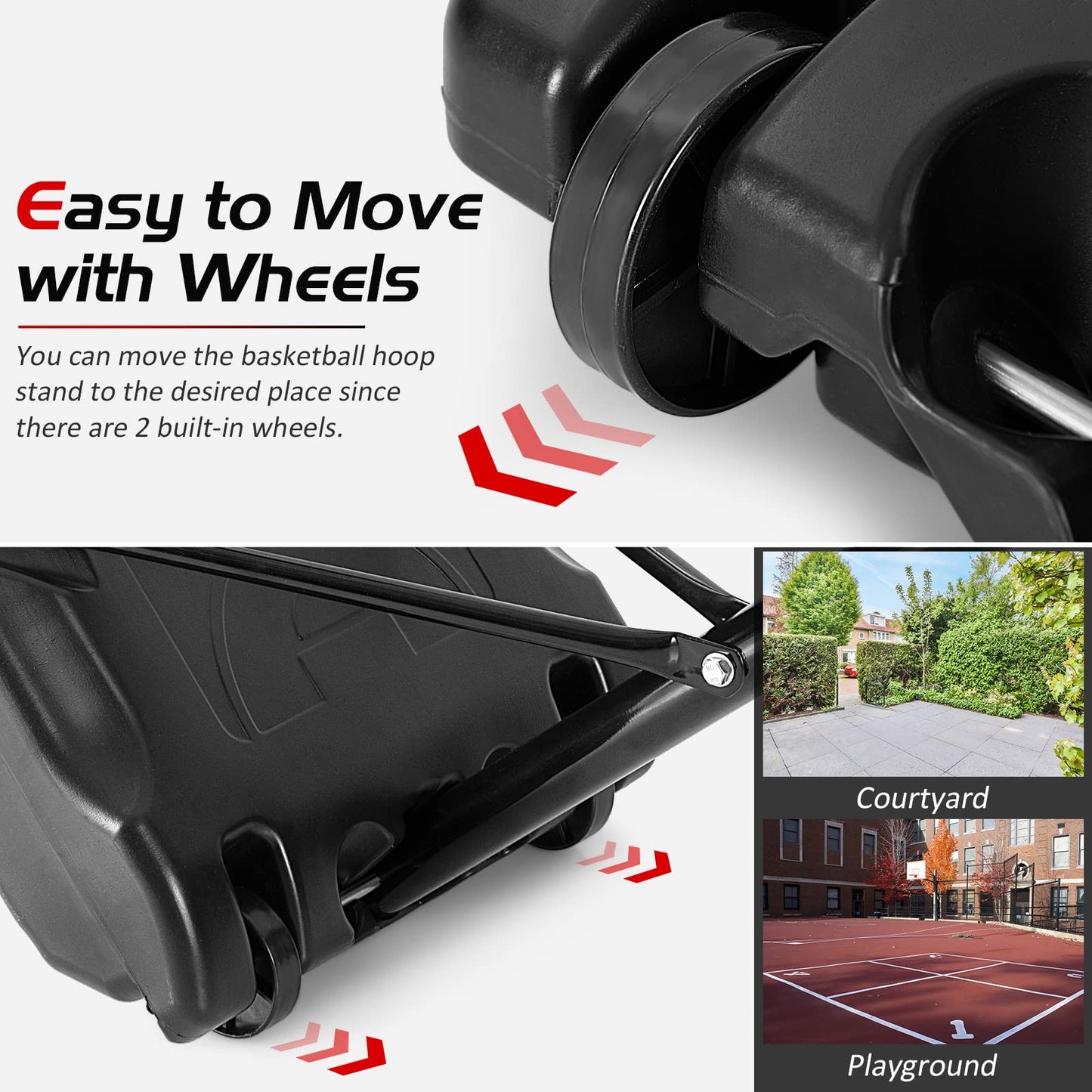 Height Adjustable Basketball System with 2 Nets Fillable Base 2 Built-in Wheels
