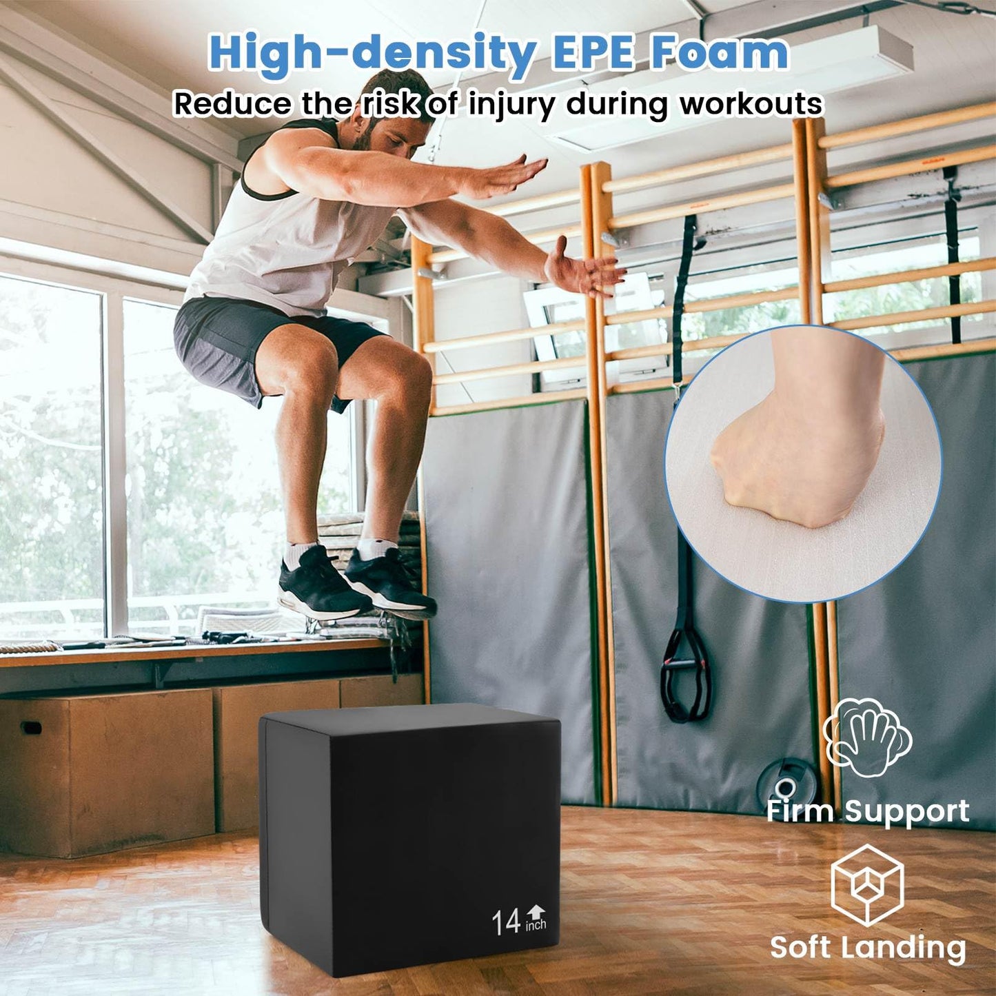 16 Inch Foam Jumping Box with 3 Heights & Easy-to-Clean PU Cover