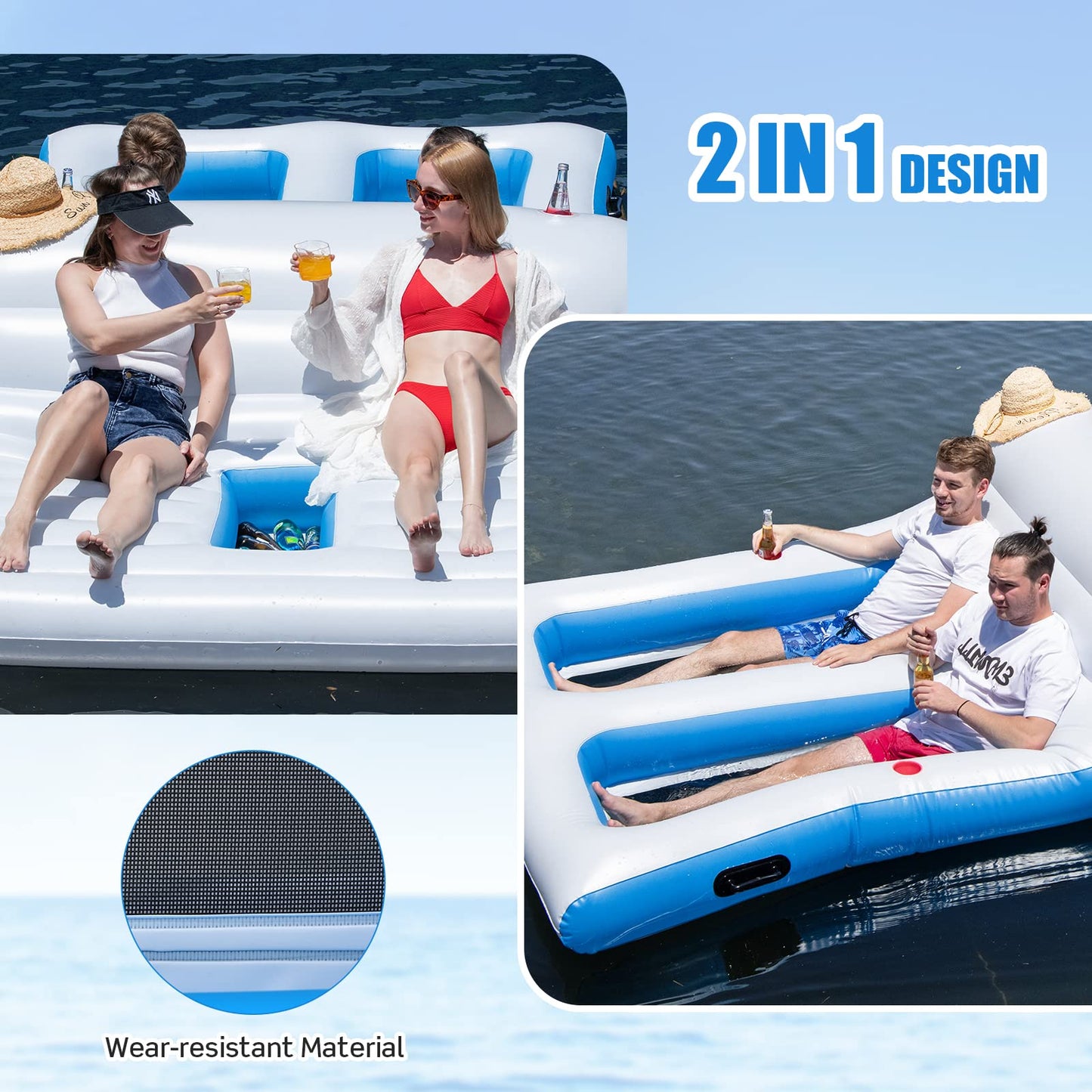 Inflatable Floating Island Lounge & Wading Combo Giant Pool Raft