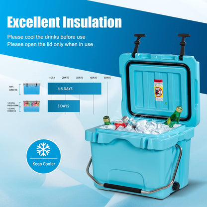 Gymax 16 Quart Cooler 24 Can Insulated Ice Chest Box with Heavy Duty Handle and 2 Cup Holders