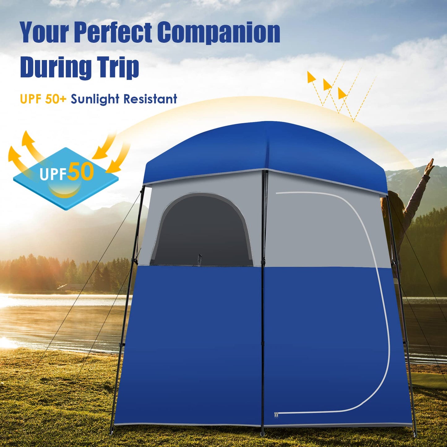 Double-Room Camping Shower Tent Changing Room Privacy Tent