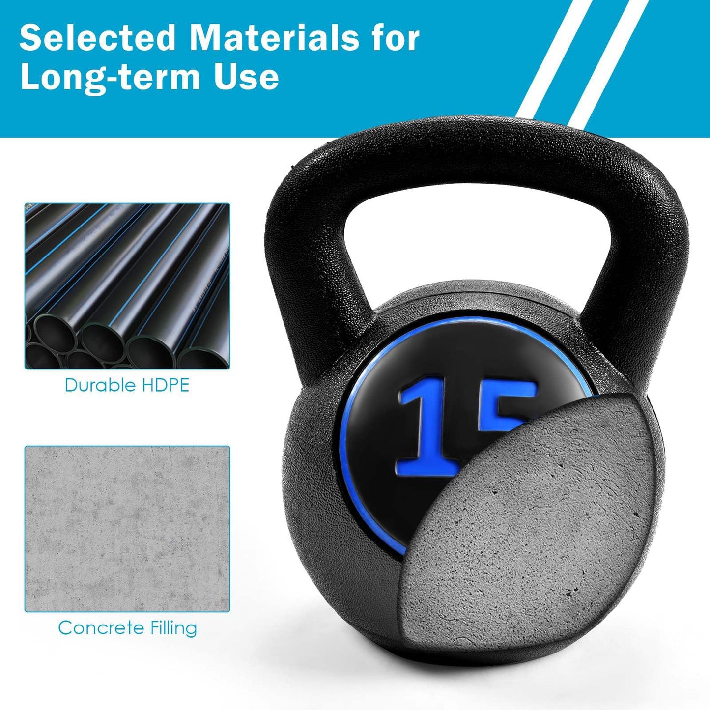 3 Pieces HDPE Coated Concrete Kettlebell Kit with Easy Grip Handle