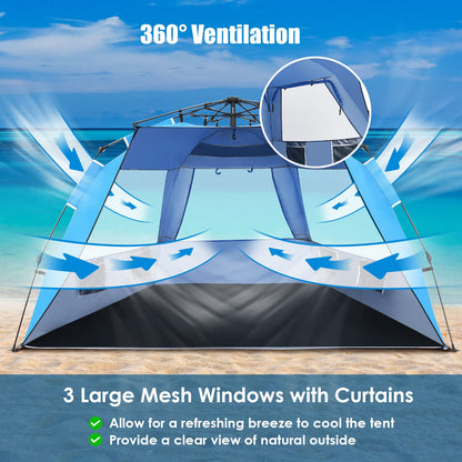 Instant Pop-up Beach Tent for 3-4 Persons Windproof Sunshade Canopy Cabana