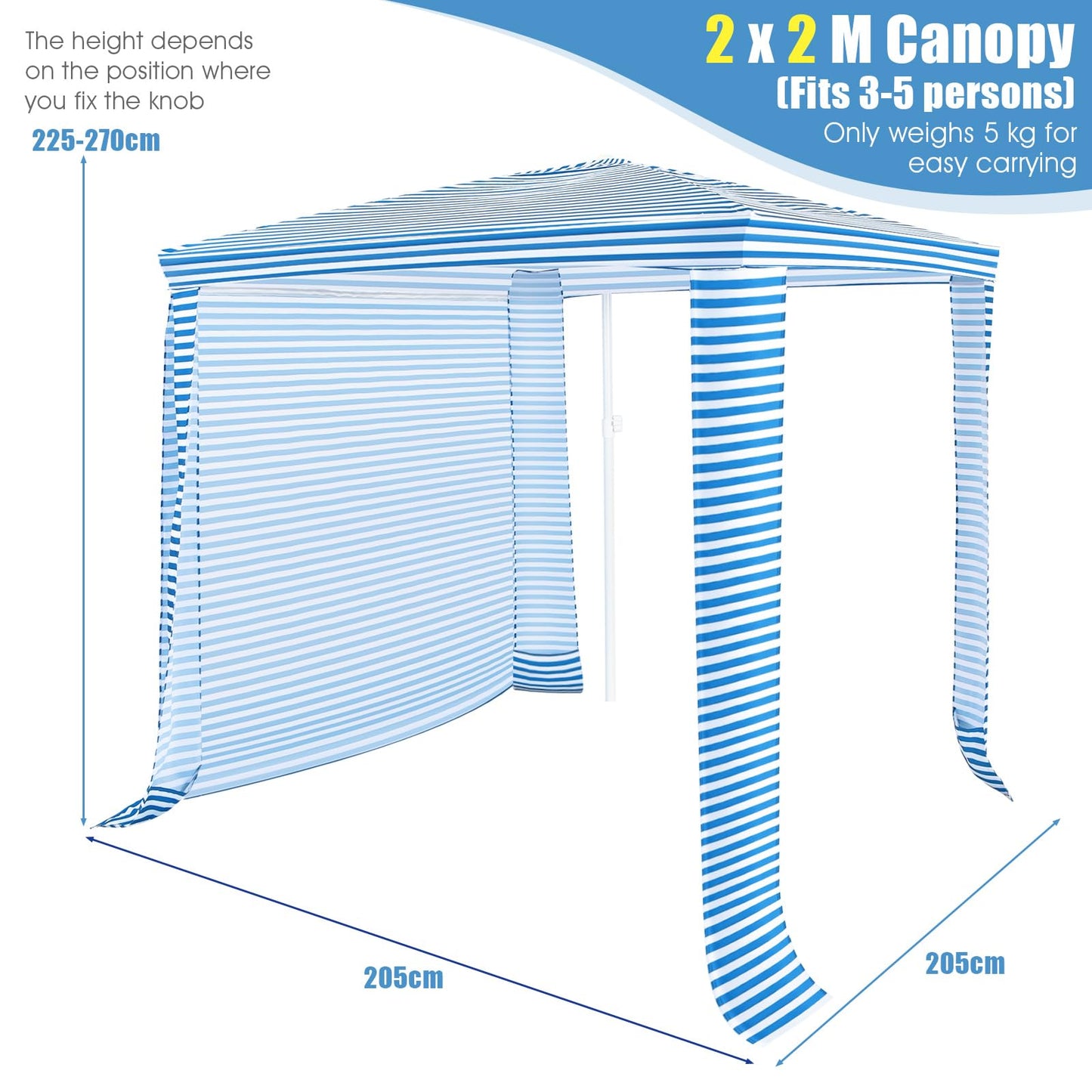 204 x 207 CM Foldable Beach Cabana Easy-Setup Portable Beach Canopy