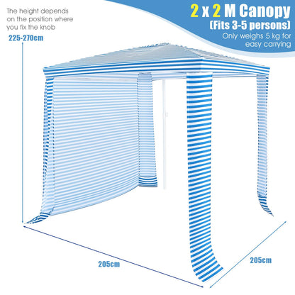204 x 207 CM Foldable Beach Cabana Easy-Setup Portable Beach Canopy
