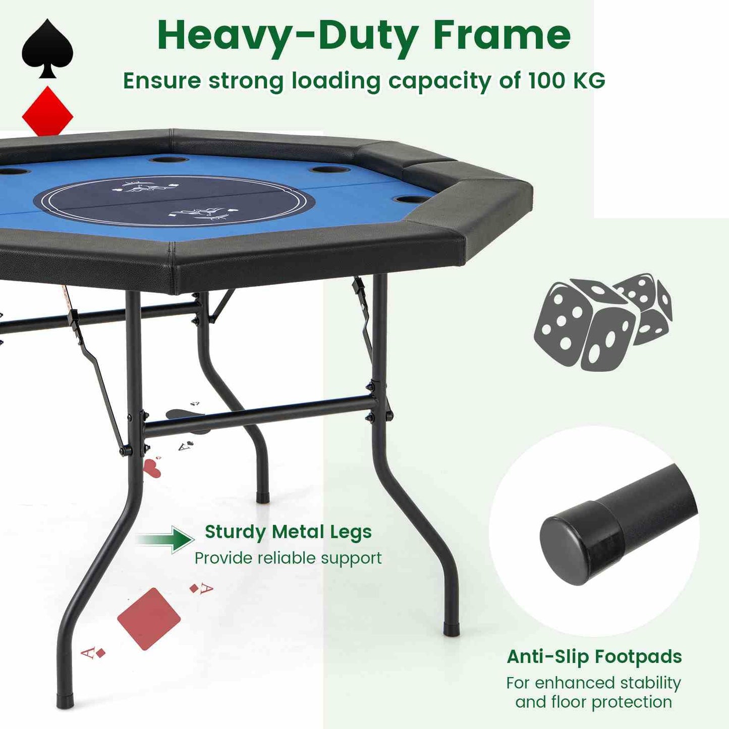 122cm Foldable Poker Table for 8 Players Octagon Poker Card Board Game Leisure Table