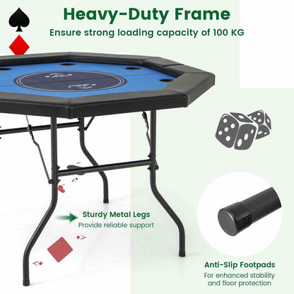 122cm Foldable Poker Table for 8 Players Octagon Poker Card Board Game Leisure Table