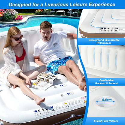 Canopy Island Inflatable Pool Float Lounge with High Backrest Armrest Adults & Kids