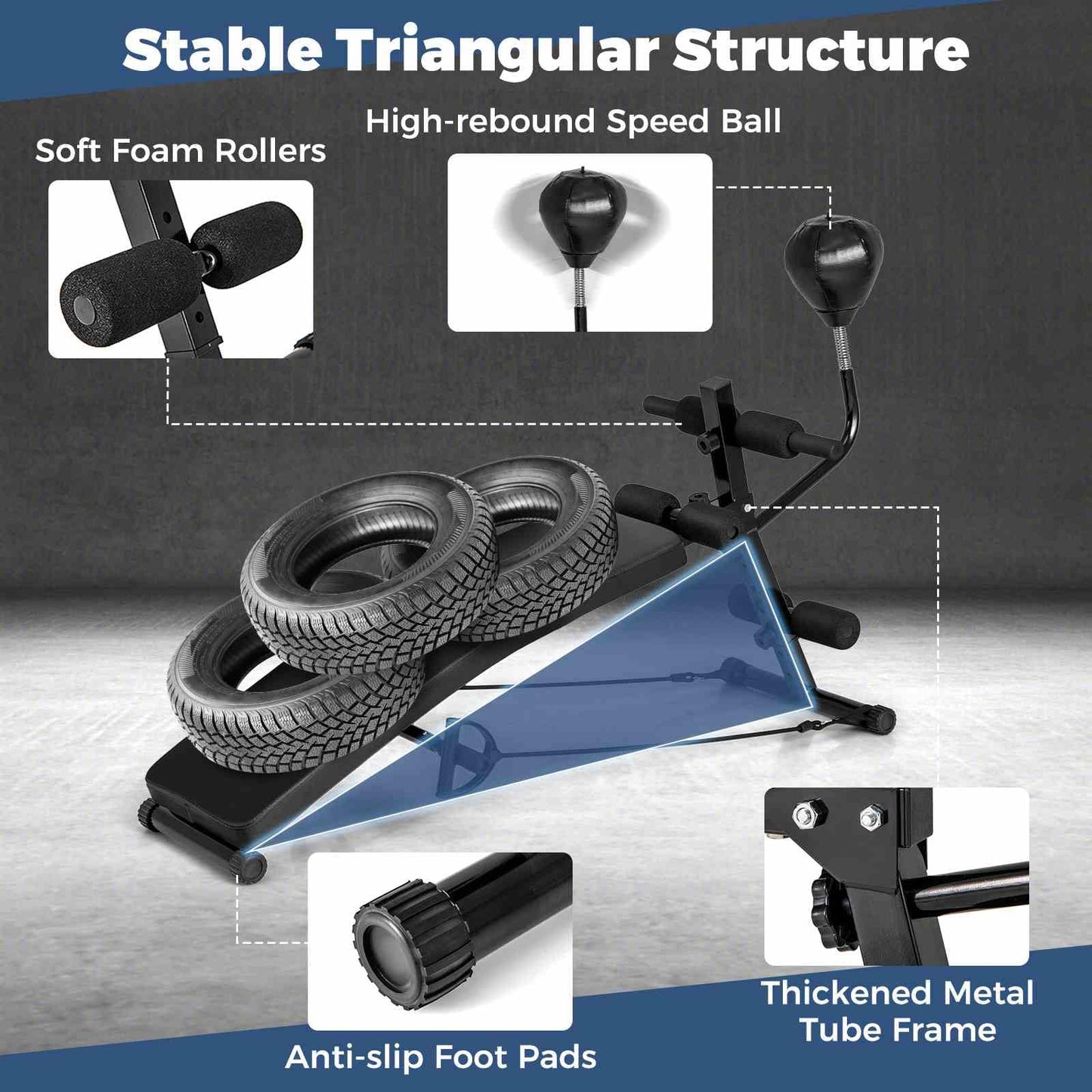 Foldable Decline Sit Up Bench 5-Level Adjustable Curved Slant Board Ab Exercise Bench w/Speed Ball
