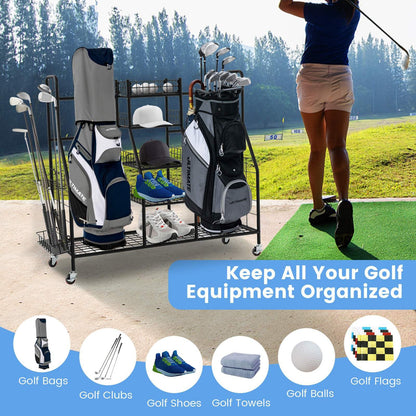 Golf Bag Organizer with Lockable Wheels for Garage